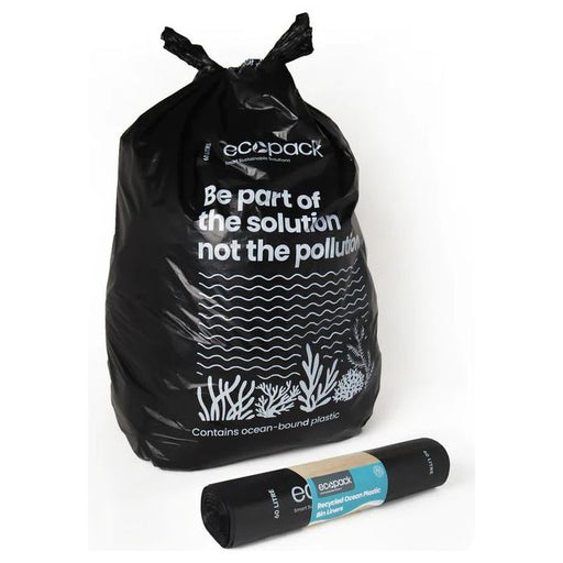 ECOPACK OCEAN-BOUND PLASTIC BLACK BIN LINERS 60LTR