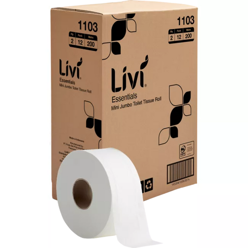 Livi Essentials Mini Jumbo Roll Bathroom Tissue 2 Ply 200m