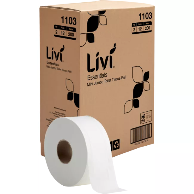 Livi Essentials Mini Jumbo Roll Bathroom Tissue 2 Ply 200m