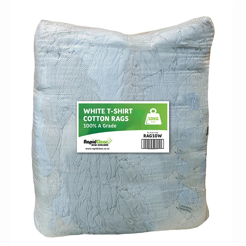 RapidClean NZ 10kg Cotton White T-Shirt Rag Bags